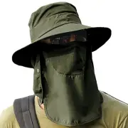 UPF 5+ Sun Fishing Hat for Men Women Wide Brim Hat with Detachable 0 Army Green