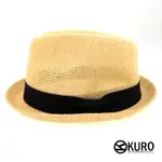 KURO-SHOP米黃色黑色帽帶草帽紳士帽(可客製電繡)