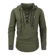 Men's T Shirt Tee Tee Top Long Sleeve Shirt Long Sleeve Hooded Spring Fall Plain Fashion Designer Basic Lace up Zipper Vacation Street Going out Black Blue Bro
