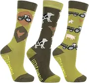 [Little Rider] Childrens/Kids Farm Collection Tractor Bamboo Boot Socks (Pack of 3)
