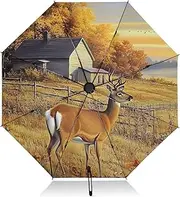 [PDZRMY] Deer Autumn Landscape UV Protection Travel Umbrella Compact for Rain and Sun - Auto Open and Close UPF 50+ Windproof Portable 46” Sun Umbrella for Women and Men