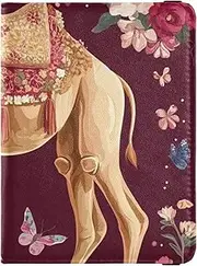 [Amooorous] Cartoon Cute Camel Burgundy Leather decorative Passport Holder Covers Case Travel Documents Organizer Protector Passport Case Waterproof, cartoon cute Camel Burgundy, 1 size