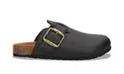 Vegan unisex sandals mules black apple skin flats adjustable buckle strap padded