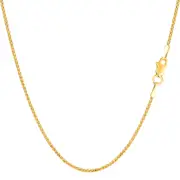 14k Yellow Gold Round Diamond Cut Wheat Chain Necklace, 1.15mm