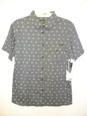 LOST Men's S/S Woven Button Up Shirt BLEACHED WOVEN - BLK - Medium - NWT