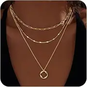 [Poxtex] Chunky Gold Heart Necklace for Women,14k Gold Plated Dainty Layered Small Love Open Heart Pendant Choker Necklace,Stacked Tiny Paperclip Chain Necklace Jewelry Gifts for Women
