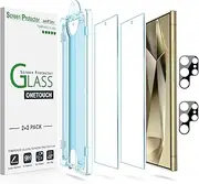 [amFilm] Auto-Alignment OneTouch for Samsung Galaxy S24 Ultra 6.8'' Screen Protector + Camera Lens Protector, Tempered Glass, 30 seconds Installation, Bubble Free, Case Friendly, Anti-Scratch [2+2 Pack]