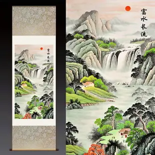 桃園 新年山水畫 【絲綢畫】山水畫花鳥畫發財樹掛畫聚寶盆風水畫心經字畫孔雀圖花開富貴牡丹畫高山流水山水畫-已裱卷6