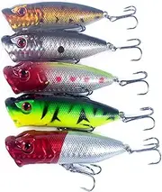 3D Lifelike Fishing Lure Crankbait with 6 Hooks, Popper for Saltwater & Freshwater, ABS Hard Bait for Bass, Trout, Catfish, Tuna, Kingfish, Snapper, Pike - Bright Colors, Realistic Design, Light Jiggi