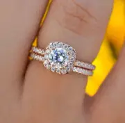 Stacking Ring Round Solitaire Ring Engagement Ring Set Wedding Ring 925 Silver