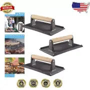 Extra-Large Cast Iron Steak Press - 3 Pre-Seasoned Weights for Perfect Grilling