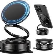 DUEDUE Upgraded Vacuum Magnetic Phone Holder Stand for Magsafe, Mount Portable Design with Vacuum Adsorption & Foldable Adjustment Phone Car Mount for All Smartphones & All Vehicle & Gym/Mirror, Black