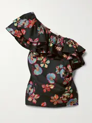 [Ulla Johnson] Ulla Johnson - Adaleigh One-shoulder Floral-print Silk-satin Twill Top - Multi - US14 US 14 Multi