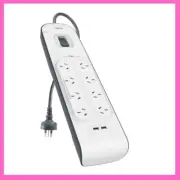 Belkin 8 Way Outlet Surge Protector 2M Power Board 2.4A w 2 USB Ports Charger