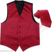 Fire Red XS - 6XL Solid Tuxedo Suit Dress Vest Waistcoat & Neck tie Wedding Prom