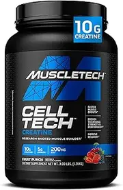 MuscleTech CellTech Creatine Powder, Micronized Creatine, Creatine HCl, Fruit Punch, 3 Pounds