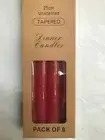 16PK Red Unscented Dinner Candle Tapered 25cm Plain Red Taper Candles Bulk