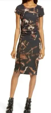 *NWT* ALLSAINTS Hatti Tye Die Offset Ruched Snap Slit Dress Sz 10 $215