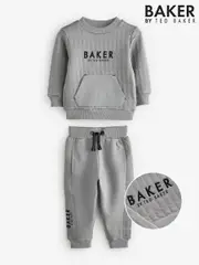 Baker by Ted Baker Grey Quilted Sweatshirt And Joggers Set (E04583) | $52 - $62