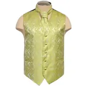 New Formal Men's Paisley Vest Tuxedo Waistcoat_Necktie Lime Green wedding prom