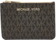 [Michael Kors] Jet Set Travel Small Top Zip Coin Pouch with ID Holder Saffiano Leather - Multiple Colors!!, Brown and Tassel, One Size, Twill