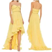 Mac Duggal NWT Beaded Ruffle High Low Gown Lemon Size 8 Jeweled Chiffon