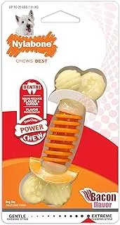 Nylabone NDD501 Power Chew Dental Pro Action Bone Bacon Chew Toy Whites & Tans Small/Regular - Up to 25 lbs.