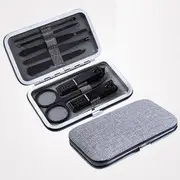 MyHome - Set: Stainless Steel Eyebrow Tweezers + Scissors + Nail Clipper + Nail File + Cuticle Pusher + Blackhead Remover + Earpick Gray - One Size