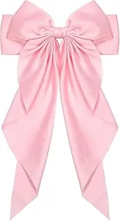 1PC Satin Hair Bows for Women Large Hair Barrettes Ribbon for Girls Giant Long Bow Hair Clips Ponytail Holder Silk Big Hair Clips Accessories for Women(Pink)