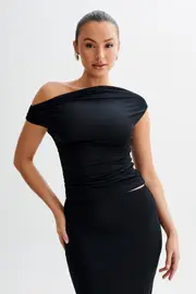 Alayna Slinky Ruched Top - Black
