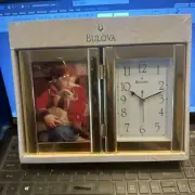 Bulova B1274 Hinged Gold Tone Clock and Photo Frame 4.5x 6 in.