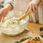 Steel Coil Whisk Flour Beater Flour Mixer 13" Oak Handle Danish Dough Stirrer