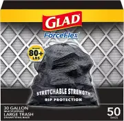 Large Drawstring Trash Bags, Forceflex 30 Gallon Black Trash Bags, 50 Count (Pac