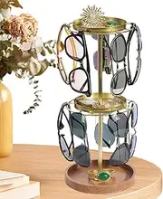 Rissunkv Rotating Sunglass Organizer - Metal Glass Holder with Wooden Base Sunglass Organizer | Display Eyewear Stand up to12 Pairs Storage Rack for Multiple Eyeglasses