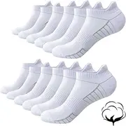 [Yobenki] Sports Socks for Men Women, 3/6 Pairs Thick Cushioned Ankle Socks Anti-Blister Running Socks Breathable Cotton Trainer Socks Short Athletic Socks For Men Women White/Black