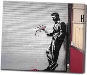 Banksy(Man) Wall Art Painting on Canvas Wall Decorations for Living Room Stretched and Framed Canvas Print Bedroom Wall Pictures Ready to Hang(45x54cm,Framed)