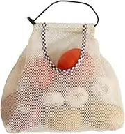 Wall Hanging Reusable Storage Mesh Bag Hollow Breathable Vegetable Net Tote Bag for Fruit,Garlics,Potatoes,Onions or Garbage Bag (Beige, One size)