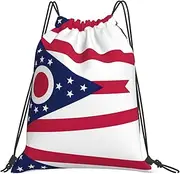 EdWal Ohio State Flag Print Drawstring Backpack Gym Bags Sports Draw String Bags For Gym Travel Swimming Beach, White, One Size