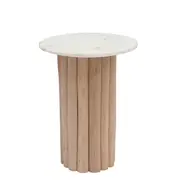 [James Lane] Hanno Side Table White Marble & Wood