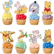 48Pcs Winnie Cupcake Toppers Pooh Bear Cake Topper Cupcake topper Cartoon Theme Birthday Party supplies Pooh Cake Decoration for Kids Birthday Baby Shower Party Supplies