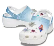 Disney Parks Crocs Womens 9 Frozen Elsa Anna Blue Glitter Castle Platform Clogs