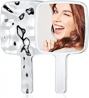 Xinjoduz 2 PCS Mirror Handheld Small Hand Mirror Water Ripples Hands Mirrors with Handle Silver Handheld Makeup Handhelds Garden Single-Sided Normal for Women Men (6.69 × 3.94 Inches)