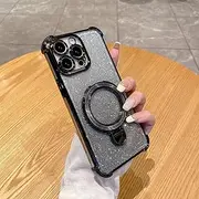 [PONRFEKT] Electroplated Glitter Case for Oppo A5 Pro with Magnetic Stand,Transparent Protective Cover Gradient Glitter,Stylish Silicone Shockproof Cover-Black