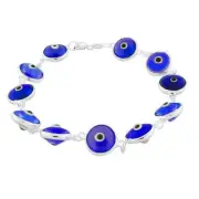 Sterling Silver Dark Blue Womens Evil Eye Hamsa Beaded Bracelet with Clasp