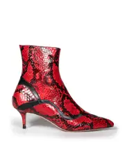 Red Snake Embossed Kitten Boots