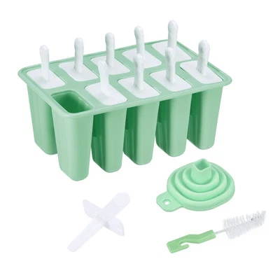 Silicone Ice Pops Molds 10Pcs, with Sticks Funnel and Cleaning Brush - Green