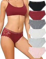 [Levao] Cotton Women's Underwear Knickers for Women Multipack Ladies Briefs Lace Trim Soft Stretchy Panties Hipsters Comfortable 3/6