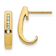 Solid 14k Yellow Gold Simulated CZ J-Hoop Post Earrings