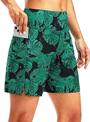 [G Gradual] Women's 7" Long Swim Board Shorts High Waisted Quick Dry Beach Swimming Shorts for Women with Liner Pockets