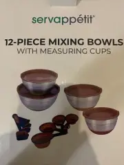 Servappetit 12 piece Metal Mixing Bowls, Plastic Lids with Measuring Cups